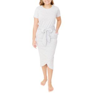 THE REBECCA WRAP MIDI DRESS IN LIGHT HEATHER GRAY